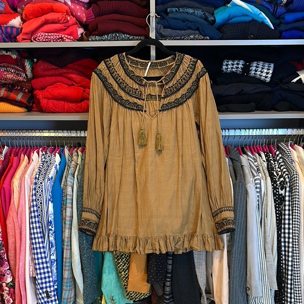 Free People Camel And Black Oversized Long Sleeve Dress Size Xs